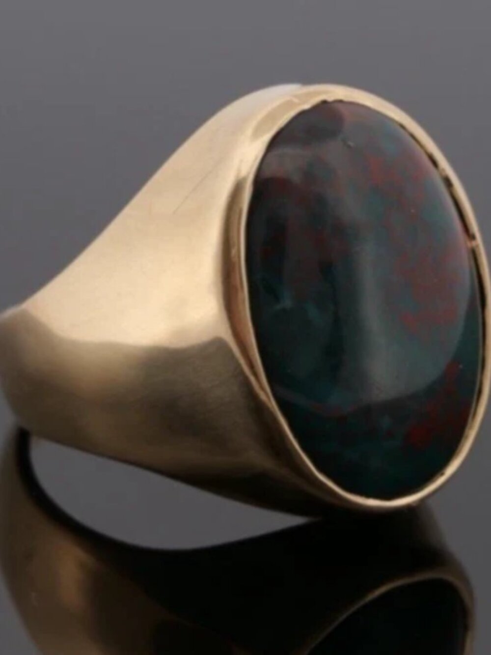 Men’s Large Oval Cabochon Bloodstone Ring 14K Yellow Gold 20.80 Grams Size 14.5